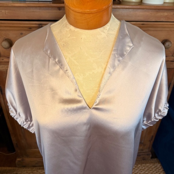 Caryn Lawn Betsy Top Spring Champagne Satin Vneck Boxy Blouse One Size NEW - Picture 3 of 8